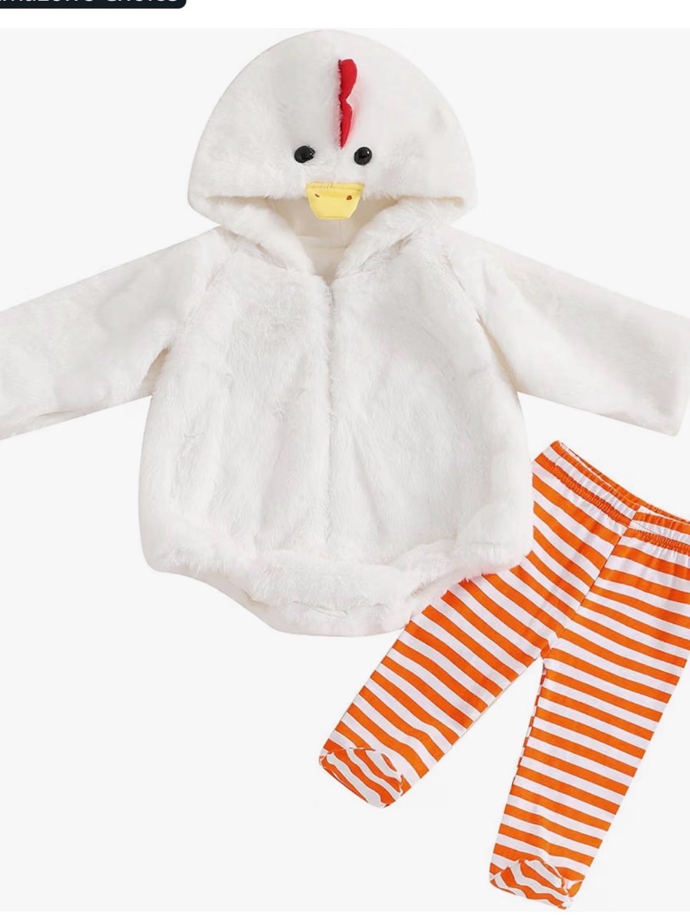 Baby White Chicken Hoodie Costume Set with Orange Striped Pants